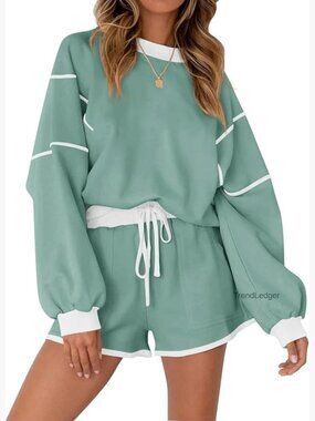 Oversized Sweatshirt High Waisted Shorts Set Lounge Wear Polyester